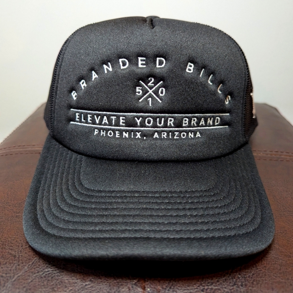 Branded Bills Foam Trucker Hat Adjustable Strapback Mesh Black
